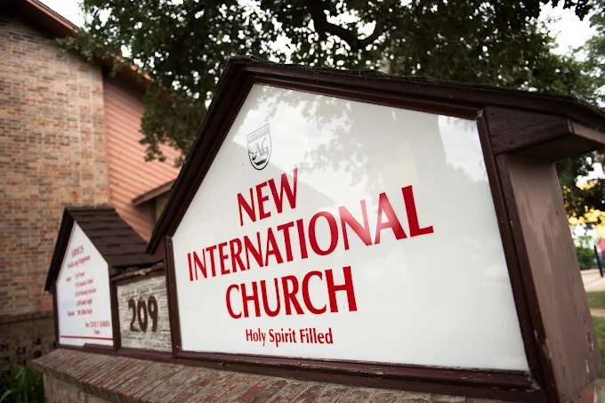 New International Church sign at 209 Bardfield Avenue, Garland, Texas — Holy Spirit Filled